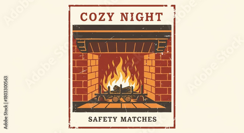 Cozy Night with Fireplace: A warm invitation for relaxation, with flickering flames casting a soothing glow, bringing a sense of comfort and serenity on a cool night. 