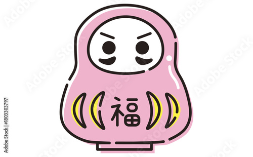 ピンクでかわいいだるまの縁起物のイラスト素材 Lucky Daruma