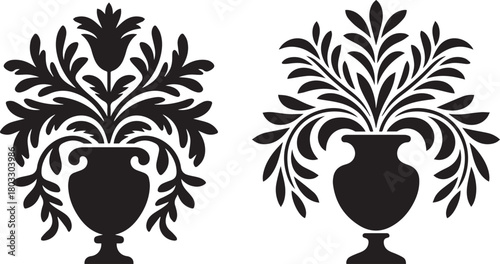 Elegant Floral Urns Silhouettes
