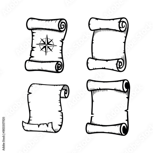Vintage paper scroll vector set antique parchment drawing treasure map illustration old paper design 100 char