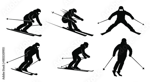 Skiing silhouette set for dynamic winter sports design projects now