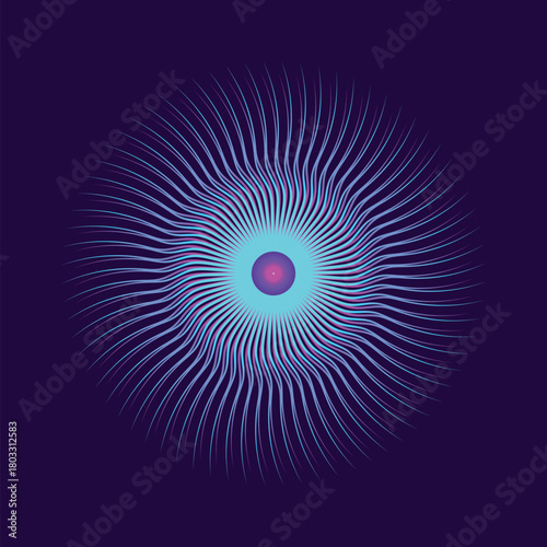 Colorful abstract eye iris or magic portal with glowing waved lines and sparks. Glowing futuristic teleport tunnel