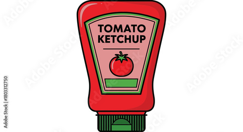 Classic tomato ketchup bottle with vibrant red color and fresh design