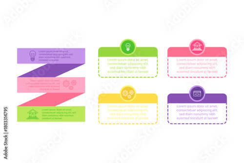 Infographic set presenting various elements for effective communication. It featuring colorful blocks with symbols and text, highlighting key concepts in clear, organized manner