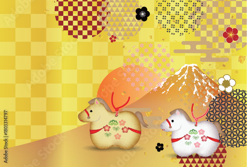 午　年賀状　干支　背景