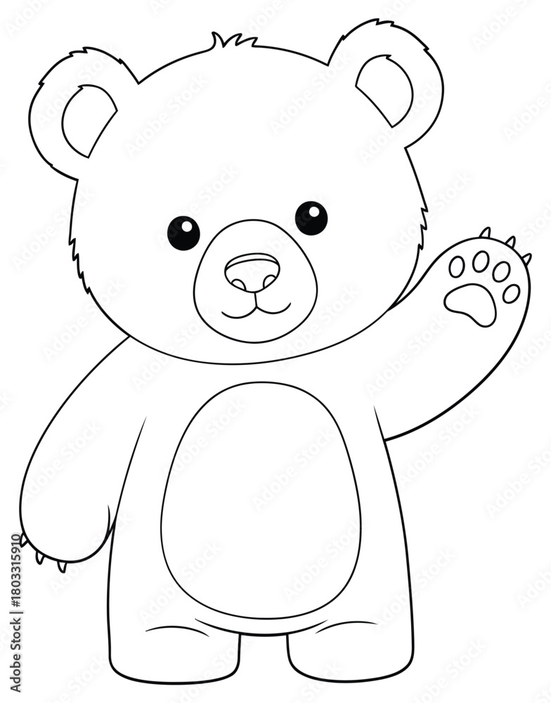 Fototapeta premium Adorable Cartoon Bear Cub Waving Outline Illustration Vector Graphic for Coloring Book