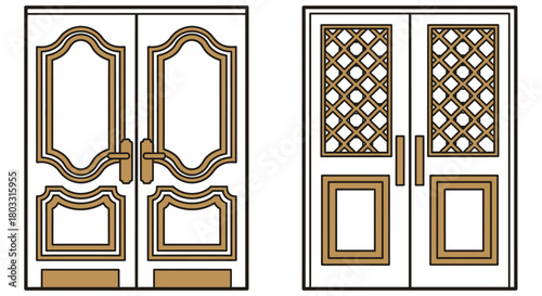 Elegant decorative doors with ornate gold frames, interior design asset
