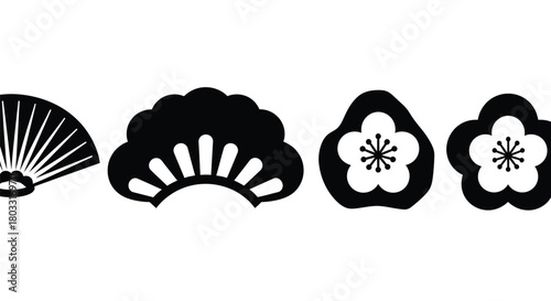Elegant Japanese floral and fan icons for modern graphic designs now