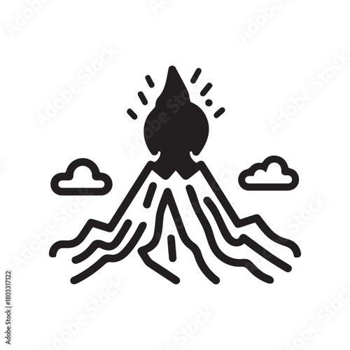 Volcano mountain icon nature light and black vector design.
