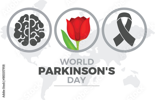 Raise awareness for World Parkinson's Day on April 11th featuring a brain, tulip, and awareness ribbon, symbolizing hope and support