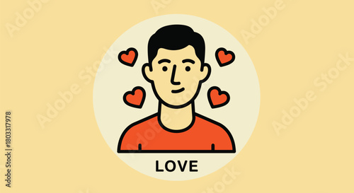 Man surrounded by hearts, representing love and affection
