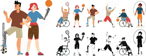 Dynamic athletes with disabilities triumph in diverse sports, showcasing strength, resilience, and active lifestyles for inclusive campaigns