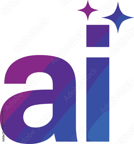 A I letters with purple and blue gradient and sparkling stars artificial intelligence