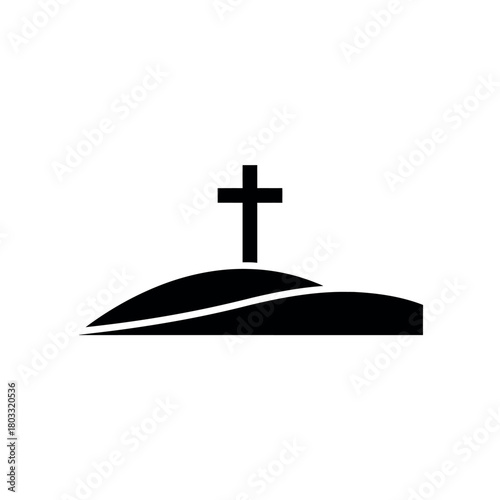 Christian Cross on Hill Icon.