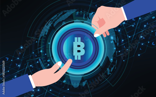 Bitcoin digital currency futuristic digital money technology worldwide network concept