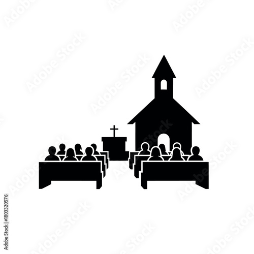 Church congregation worship service silhouette.