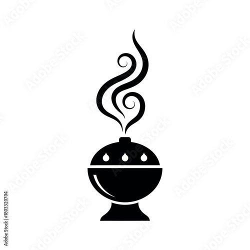 Elegant incense burner with rising smoke illustration.