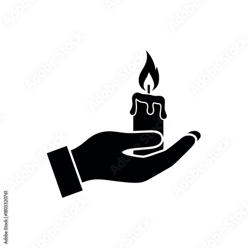 Hand Holding a Burning Candle Silhouette Icon.