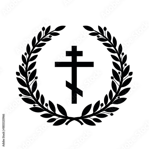 Orthodox Christian Cross inside Laurel Wreath.