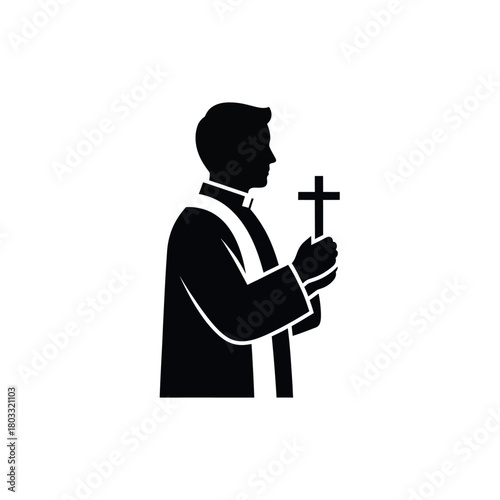 Priest holding a cross religious figure spiritual leader Christian clergy member.