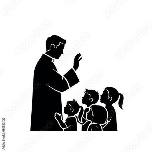 Priest Teaching Children Religious Lessons.