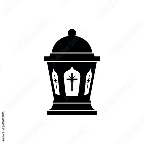 Religious grave lantern silhouette vector icon.