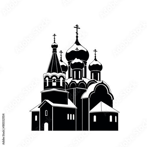 Russian Orthodox Church Silhouette Vector Icon.