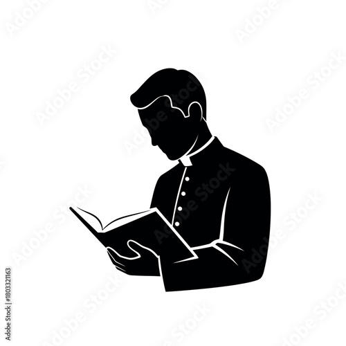 Silhouette of a priest reading a book.