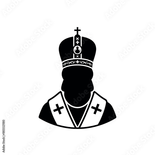 Silhouette of a Religious Figure with Crown and Crosses.