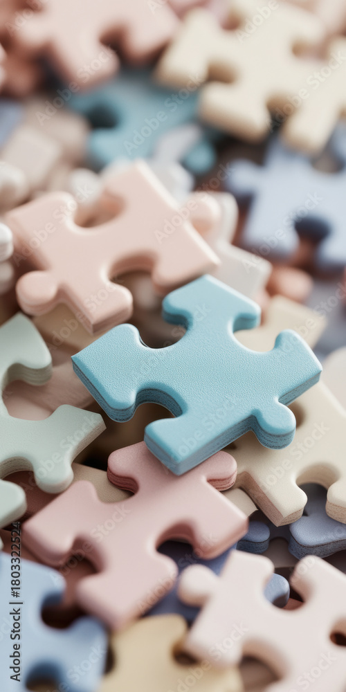 Obraz premium Colorful Assorted Jigsaw Puzzle Pieces in Soft Pastel Tones