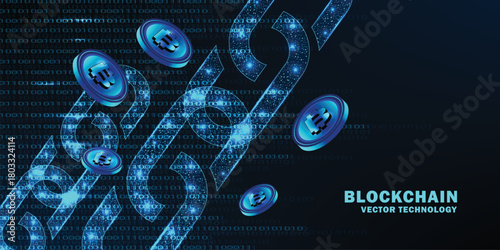 Blockchain technology background. Cryptocurrency fintech block chain network and programming concept