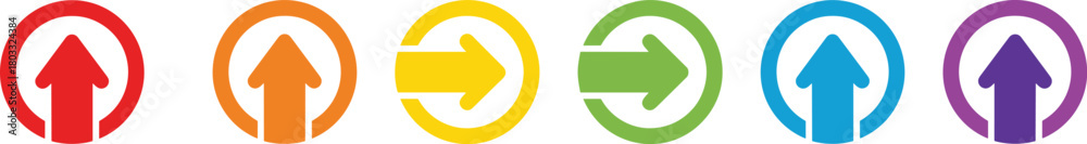 Fototapeta premium Six colorful circular arrow icons red orange yellow green blue purple circle