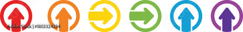 Six colorful circular arrow icons red orange yellow green blue purple circle