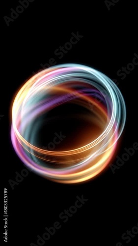 Futuristic abstract light ring creating glowing and vibrant colorful circle trail, mesmerizing vortex of pure energy in seamless motion