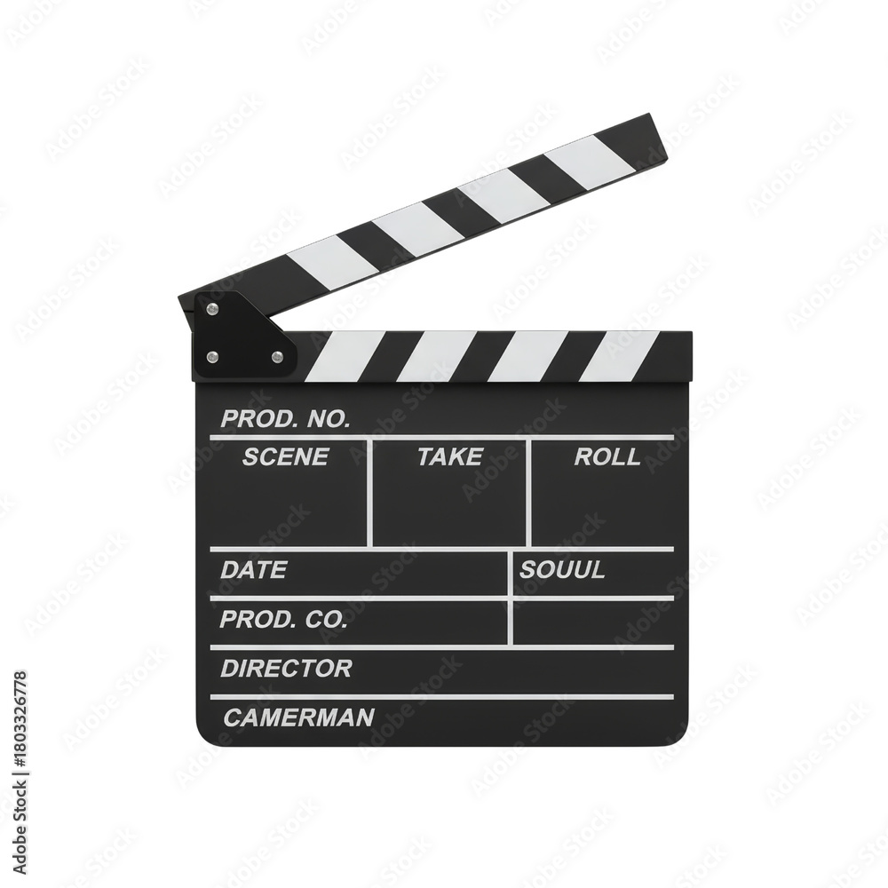 Fototapeta premium Film clapperboard standing out on a transparent field symbolizing cinematic production