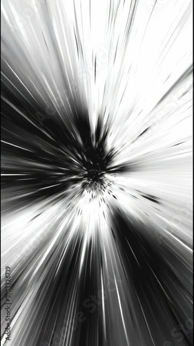 Dynamic black and white abstract background with powerful, futuristic anime speed line. Energetic radial zoom for an intense motion graphic