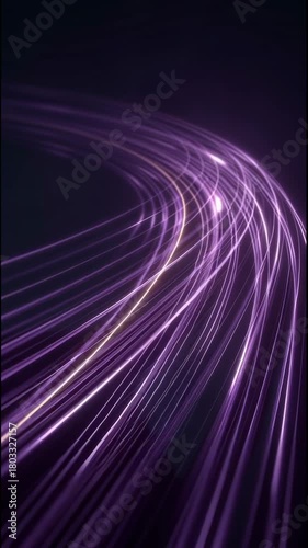 Dynamic futuristic abstract background with vibrant glowing purple light line trail moving with immense speed, creating sense of energetic flow
