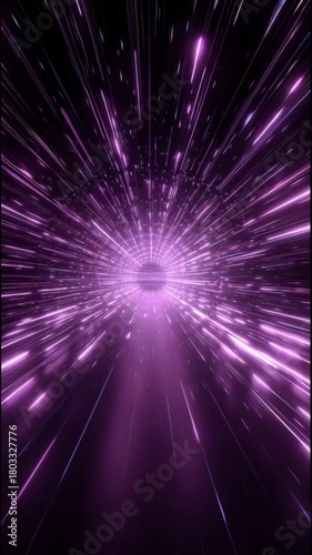 Futuristic digital purple neon background with light speed tunnel. An immersive cyberspace journey with mesmerizing energetic and dynamic motion