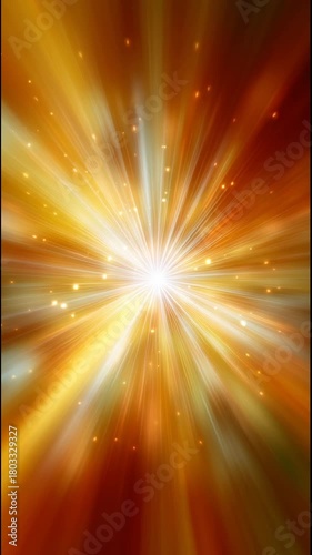 Radiant yellow orange sunburst with hopeful glow. Abstract starburst light explosion, powerful rays, vibrant energy burst and brilliant shine