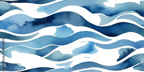 Abstract seamless blue pattern featuring flowing water waves and curved line art design