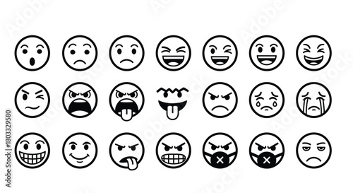 Expressive emoji faces capture a spectrum of emotions for your designs