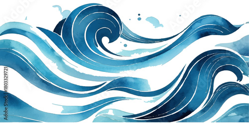 Blue ocean waves vector illustration, a flowing liquid design pattern for a sea background wallpaper