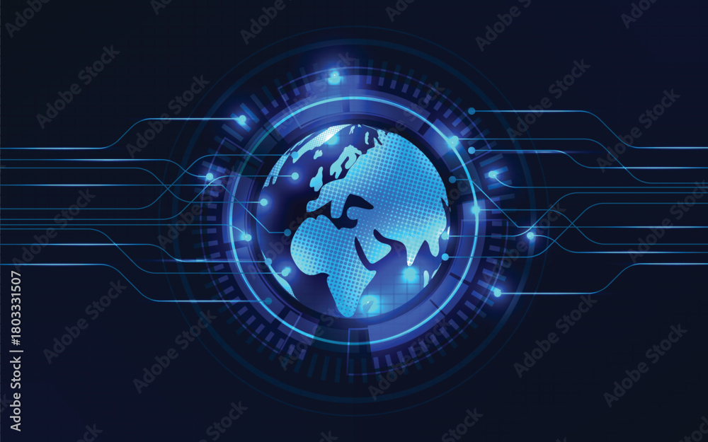 Obraz premium Global futuristic technology background With World map.
