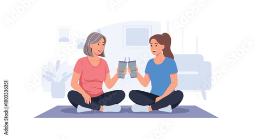 Celebrating Together Two Women Toasting with Drinks in a Cozy Living Room