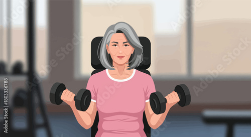 Senior Woman Exercising with Dumbbells at the Gym - Fitness and Healthy Lifestyle Concept