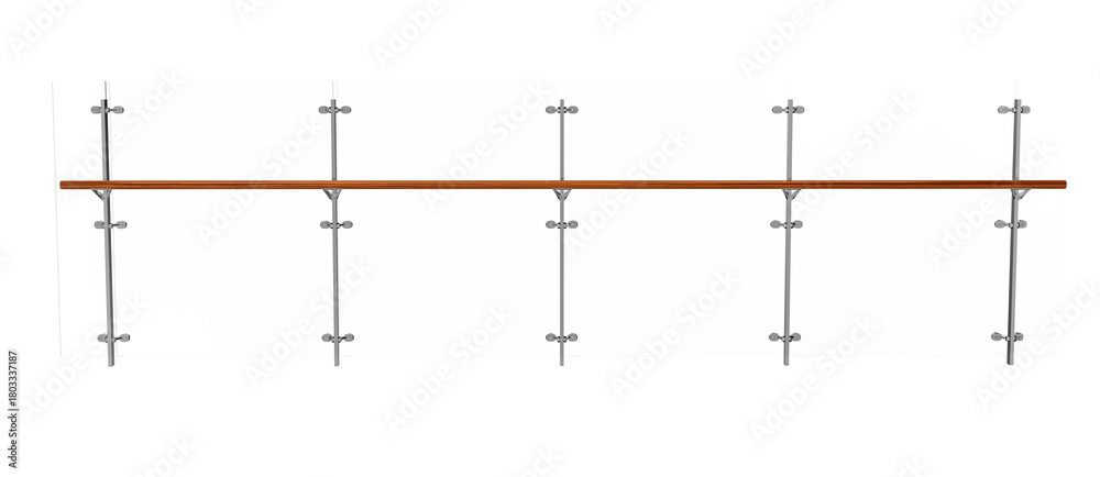 Obraz premium modular glass panel safety barrier with wooden top rail and metal fittings for interior design.