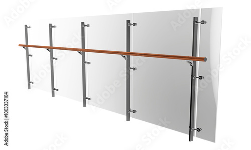 modern tempered glass railing with wood handrail for luxury balcony and architectural design.