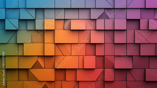 Geometric pattern with colorful gradient, abstract square and triangle shapes, modern background