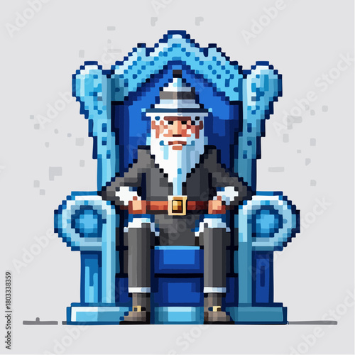 Pixel art illustration of three men playing beach games at sunset with palm trees and ocean.