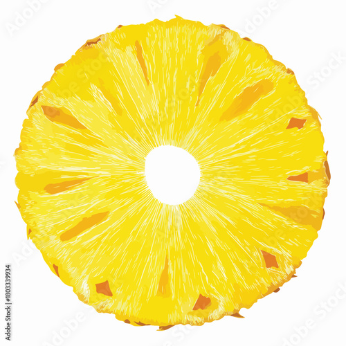 A close-up, vibrant, and detailed illustration of a fresh pineapple slice, showcasing its golden yellow flesh and intricate texture
